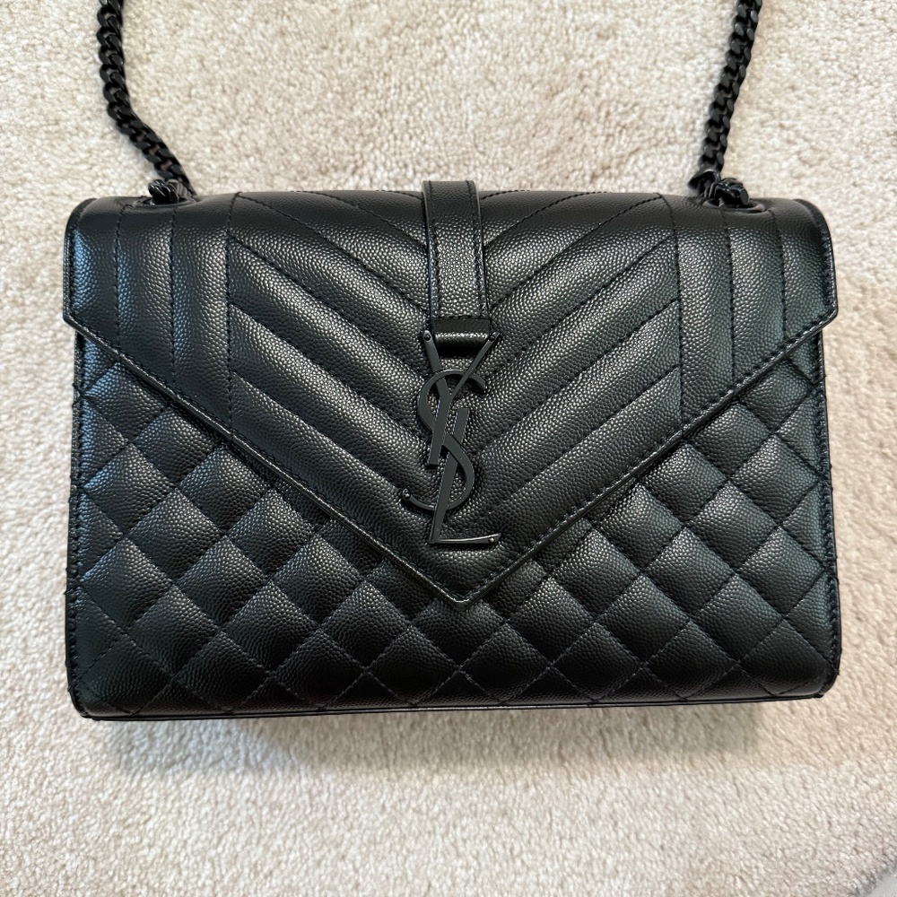 Saint Laurent (YSL) Medium Envelope Chain Shoulder Bag (all black)